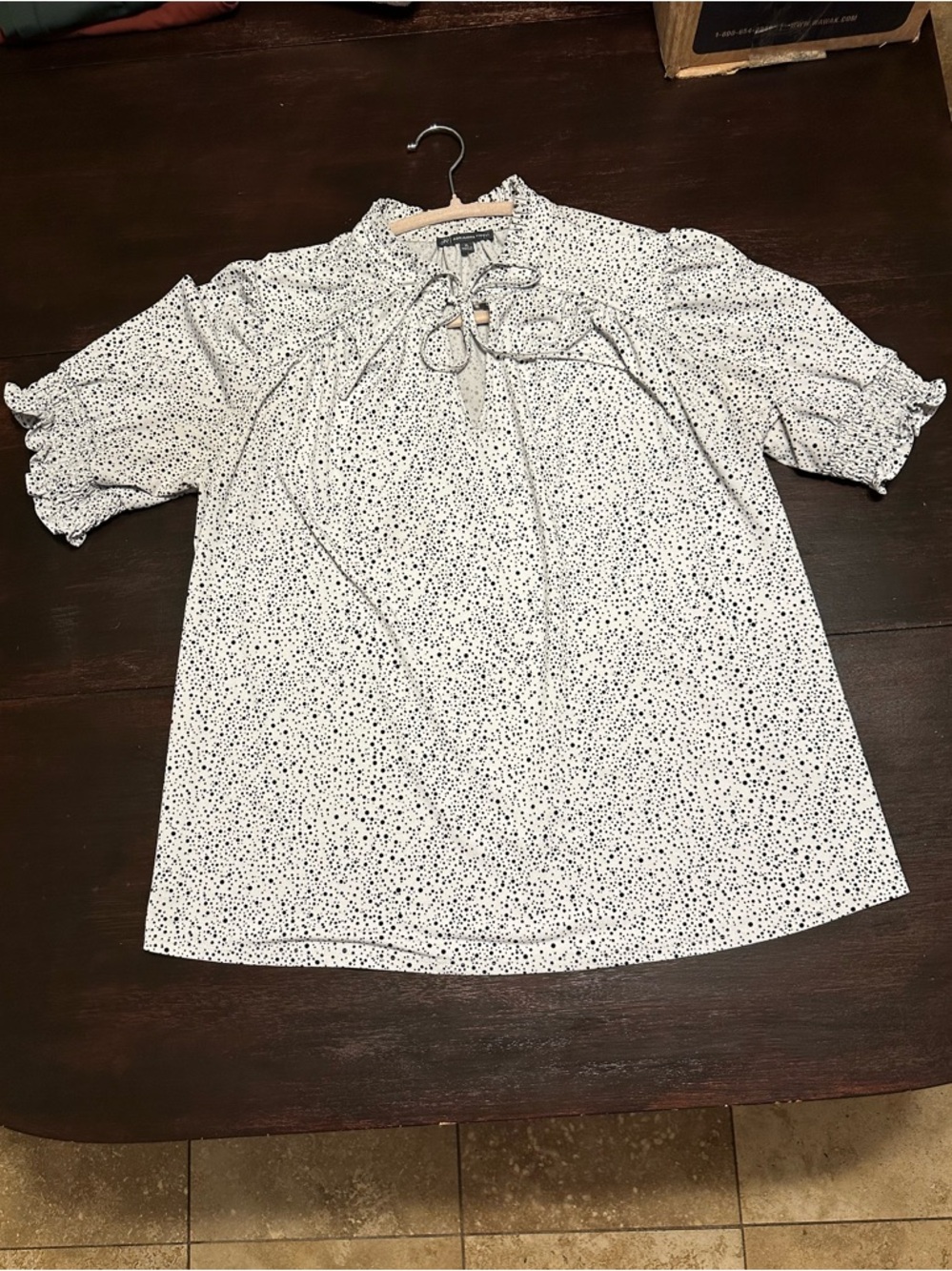Polka Dot Print Tie-Neck Blouse